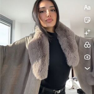 Gray Cape with Plush Faux Fur Collar